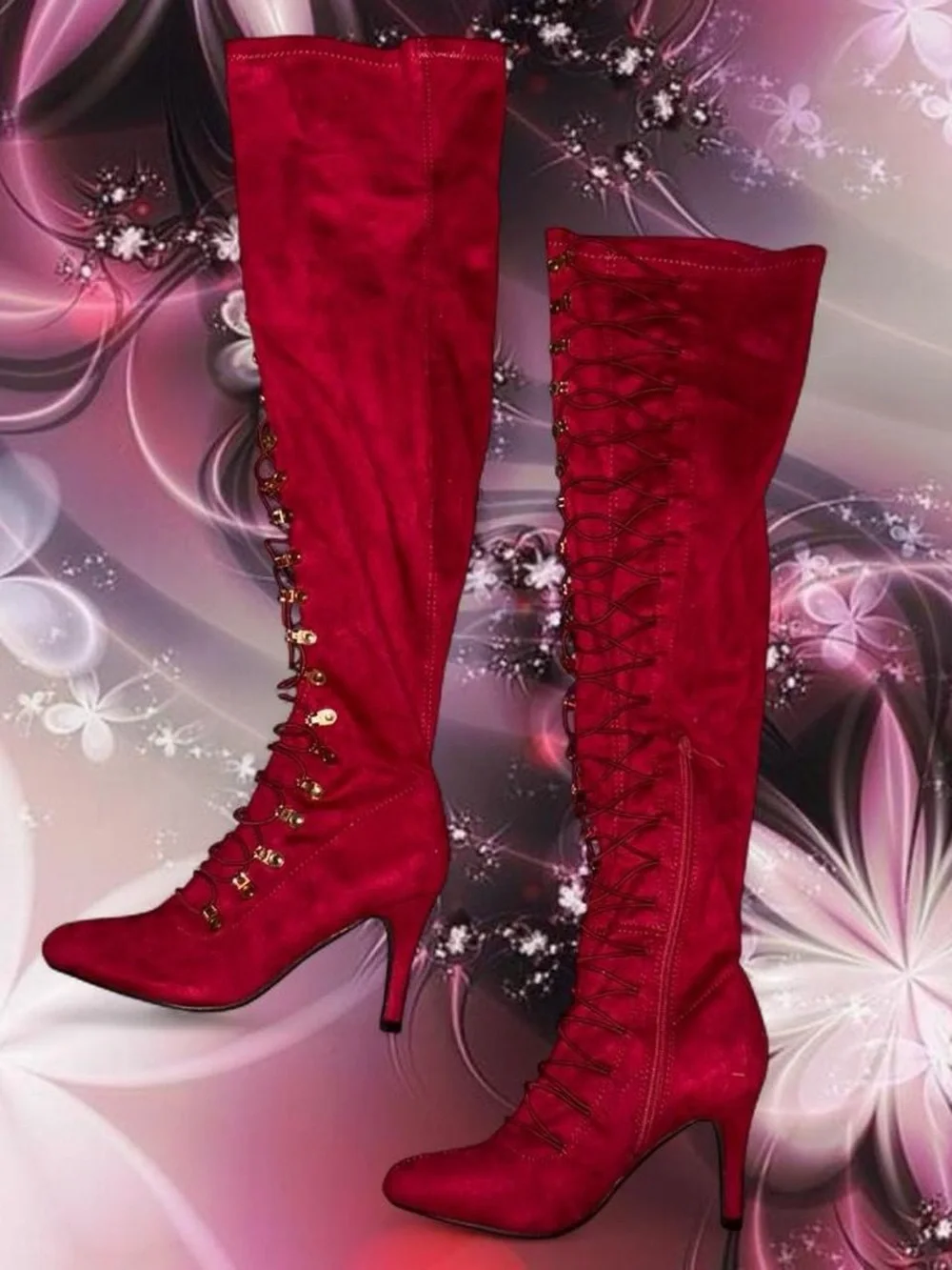 red lace up thigh high boots - journee collection, sz 5.5, standard width